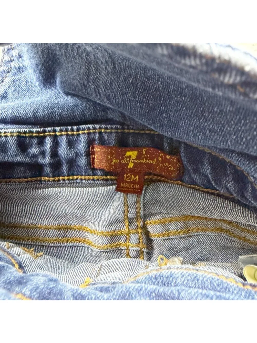 7 For All Mankind 7Fam Denim Overalls Adjustable Straps Distressed 9-12 Months - Picture 2 of 4